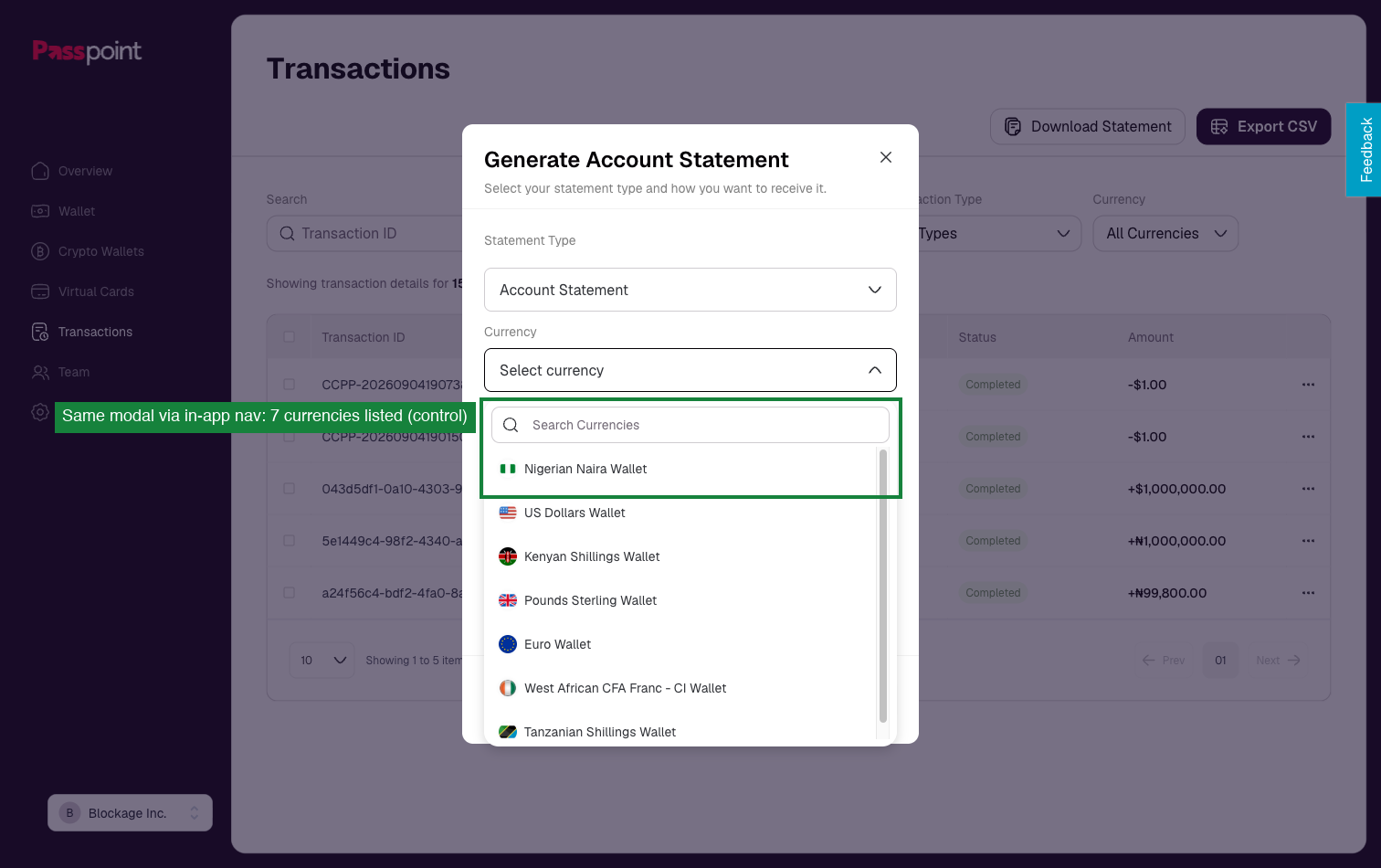 same modal via in-app navigation