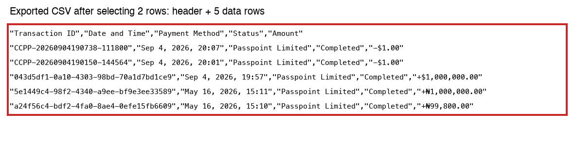 exported CSV has 5 rows