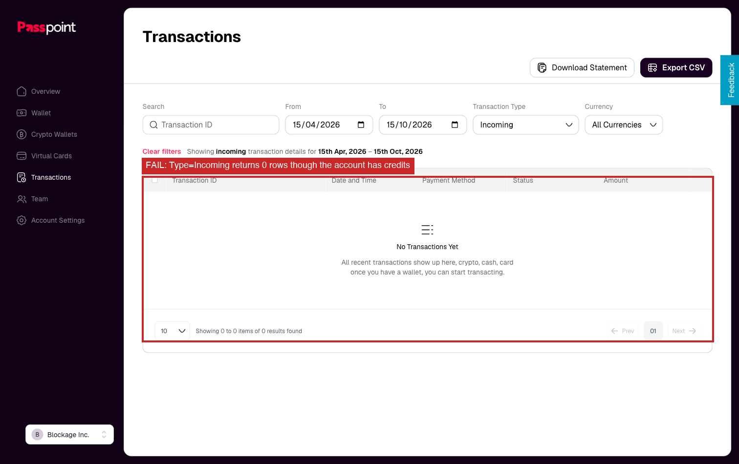 Incoming filter returns no rows